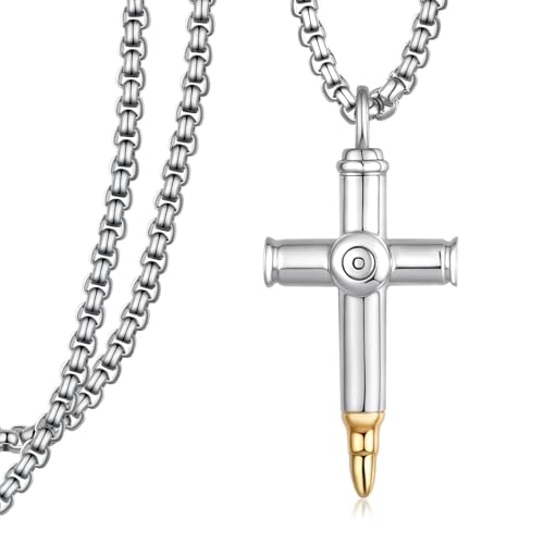 925 Silver Bullet Cross Urn Necklace for Men - Ashes Keepsake Memorial Gift