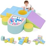 JUOIFIP Toddler Climbing Toys Indoor, 6-Piece Baby Foam Climbing Blocks with Ball Pit, Colourful Soft Play Set for Toddlers 1-3 Years Old, Kids' Indoor Climbers & Play Structures (Balls not Included)