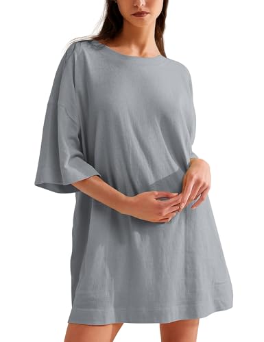 Image of VIUTIL Womens Oversized T Shirt Dress Short Sleeve Crewneck Cotton Mini Dress with Pockets 2026 Casual Summer Clothes, Grey, Large