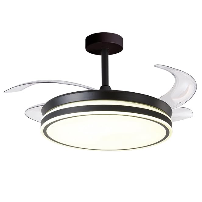 BEL AIR HOME - Ceiling Fan with Retractable Blades, Silent DC Motor, LED Light 36W 3 Colour Temperatures, Remote Control, Winter Mode, Modern Design (Black)