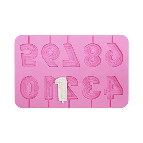 Moule à chiffres 3D pour Cake Pop Chocolat, 0-9 Bougie d'Anniversaire Moule à gâteau en silicone Fondant, Moule à chiffres en silicone Rose pour Décoration de Gâteau d'Anniversaire DIY Baking (B) Cover