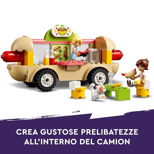 Friends Food Truck Hot-Dog, Giochi per Bambine e Bambini da 4 Anni in su, Piccolo Camion Giocattolo con Cucina, 2 Mini Bamboline di Leo e Kaya, il Gatto Churro, Accessori e Cibo 42633 - Lego - Immagine 3