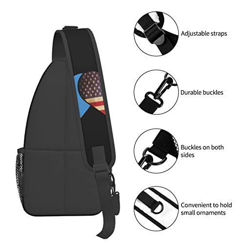 Mochila cruzada unisex negra con banderas Guatemala y USA miniatura 6