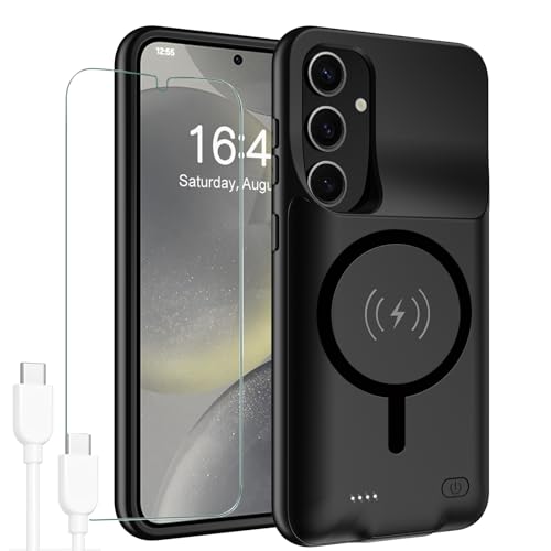 Battery Case for Galaxy S24 Plus,12000mAh Large Capacity Rechargeable Portable Protective Extended Charger Cover Compatible with Galaxy S24 Plus (6.7 inch) Wireless Charging Case with Carplay-Black
