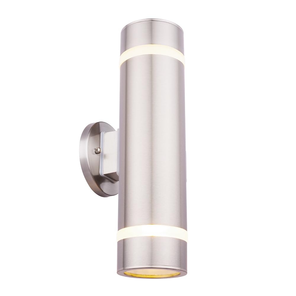 Photo 1 of Cerdeco 15" Stainless Steel Modern Porch Light Outdoor Wall Lighting Cylinder Wall Sconce Suitable for Garden & Patio,Nickel Finished[ UL-Listed ]