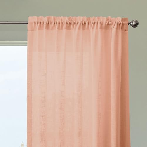 Image of HOMEMONDE Cotton Sheer Curtains 6 Feet Long Transparent Drapes for Home Door with Light Filtering Effect and Rod Pocket Single Piece (96 Inches, Peach)