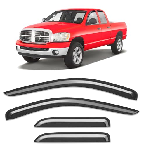 Image of Tape-on Rain Guards Fit for Dodge Ram 1500 Quad Cab 2002-2008&Ram 2500 /3500 2003-2009 Extended Cab Window Rain Guard Extra-Thick Deflectors Truck Window Vent Visors Shades Car Accessories