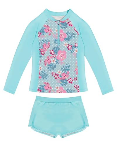 Image of Soneven Girls Rash Guard Sets Long Sleeve Swimsuit UPF50+ Swim Shirts Bathing Suit 2 Piece Swimwear