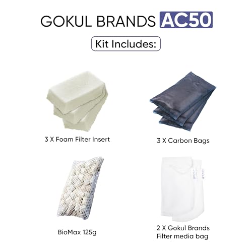 Image of AquaClear 50 HOB Maintenance & Replacement Filter Media Kit, Including Gokul Brands Mesh Bags(AquaClear Activated Carbon, BioMax Media, Filter Foam Insert)