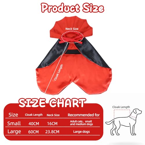 ROSAUI Halloween Hund Umhang, Lustiges Vampir Cape für große, mittlere und kleine Hunde sowie Katzen, Bequemes Haustier Kostüm aus Polyester mit Klettverschluss, Ideal für Halloween Party & Karneval