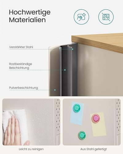 SONGMICS Aufbewahrungsschrank, Metallschrank, mit Doppeltür, Magnetverschluss, Verstellbarer Einlegeboden, Stahlgestell, 40 x 80 x 76 cm, sandbeige-naturbeige LSC102L01