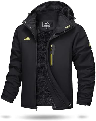 TACVASEN Herren Warme Skijacke Gefütterte Winterjacke Wasserabweisende Funktionsjacke mit Abnehmbarer Kapuzen