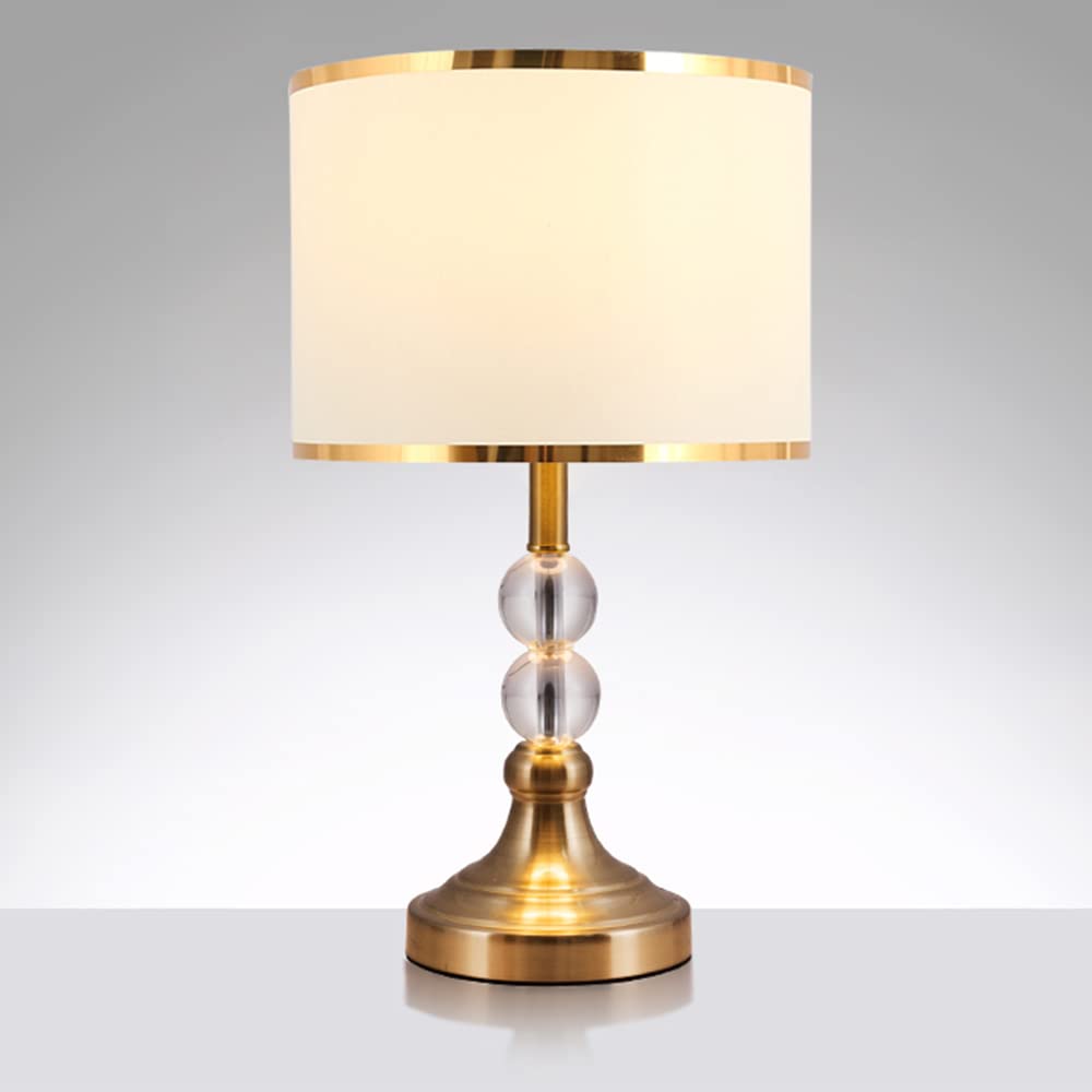 Lámpara de mesa de cristal Metal,Pantalla Textil, Lámpara de Mesa, Interruptor, E27, Decorativa, Dorado, beige, 47 x 25 cm