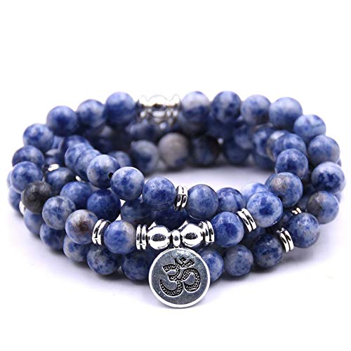 Self-Discovery 108 naturliga pärlor Mala yoga smycken meditation pärlor armband halsband med yoga symbol charm, One Size, Sten, Pärla
