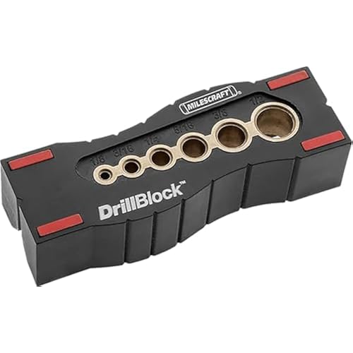 Milescraft 1312 Drill Block - Handheld Drilling Guide, Drilling Jig with Drill Guides for 6 of the Most Common Imperial Drill Bit Sizes, Precision Drilling Tool Accessory