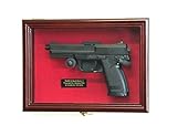 Single Pistol Display Case Wall Mount Solid Hardwood Cabinet (Cherry Finish, Red Felt Background)