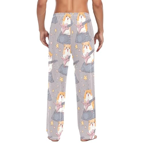 Men's Pajama Bottom Hamster Guitar Rock Cotton Pajama Pants Drawstring Sleepwear Long Pants Pockets3