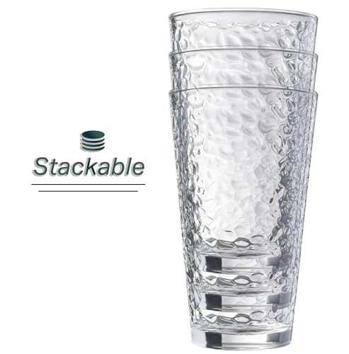 Set of 10 Hammered Glass Cups, 16oz. Dishwasher Safe Cocktail Drinking Glasses - Clear Heavy Base Stemmed Water Glasses, Tall Beer Glasses, Bar Glass, Juice, Iced Tea, Margarita, & Everyday Drinks. by Le'raze - Image 4