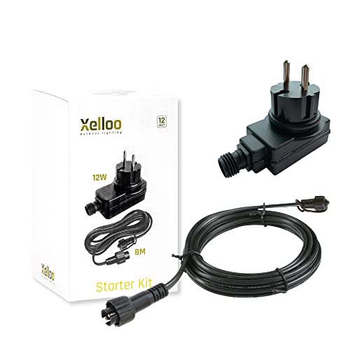 Xelloo® Juego de Inicio con Transformador de 12V y Cable de prolongación de 8 m, para Ampliar o sustituir el Juego de iluminación - Adecuado para Cada Juego de iluminación 12V Cover