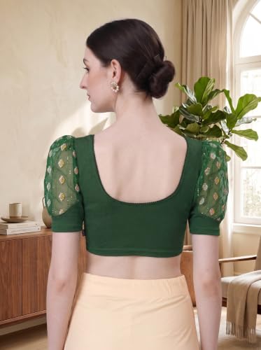 Image of SFT Women's Cotton Lycra Blend Readymade Saree Blouse with Round Neck Half Sleeves Solid Pattern Knit Weave Regular Fit and Pull On Closure