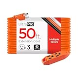 UltraPro 50 Ft Indoor Extension Cord 3 Outlet Power Strip Short Extension Cord with Multiple Outlets Grounded Heavy Duty 16 Gauge ETL Listed Orange 51926