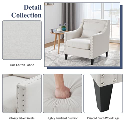 Accent Chairs For Living Room Arm Chairs Mid Century Modern Chair Wingback Arm Chair With Nailheads Upholstered Accent Armchair Cozy Chair Bedroom Reading Chair(Beige) #TOP3