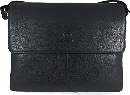 Men's Genuine Leather Briefcase Shoulder Messenger Bag Black