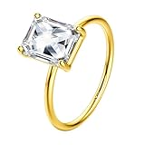 MILACOLATO 925 Gold Cubic Zirconia Engagement Ring for Womens Silver Simulated Eternity Promise Solitaire Wedding Rings Bride White K Rectangular Diamond Rings for Womens Ladies Gold-7