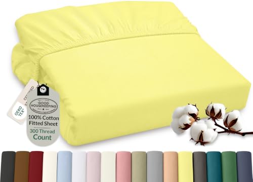 Image of ROYALE LINENS 300 Thread Count 100% Long Staple Combed Cotton Fitted Sheet Twin - Super Soft Deep Pocket Bottom Sheet - Fitted Sheets Only - Elastic Sheets (Twin, Yellow)