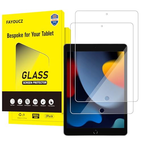 FAYOUCZ 2 Pack Screen Protector for iPad 9th 8th 7th Generation 10.2 Inch (2021/2020/2019), 9H Hardness Tempered Glass Ultra Sensitive Case Friendly