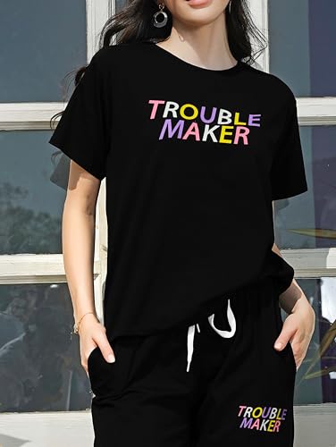 Image of ZEYO Night Suit for Women's Typography Printed Cotton Night Dress of Top and Joggers
