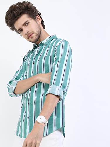 Image of KETCH Men's Cotton Slim Fit Striped Full Sleeve Shirt