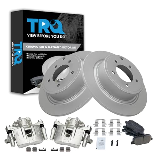 Image of TRQ Rear Brake Pad and Rotor Set Ceramic G Coated Rotors Calipers Compatible with 2013 Mitsubishi Outlander