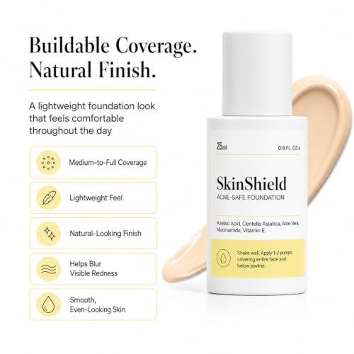 SkinShield Acne-Safe Foundation, Natural-Looking Full Coverage Foundation with Azelaic Acid, Niacinamide & Centella Asiatica, Lightweight, Breathable Face Makeup for Acne-Prone Skin - Image 2