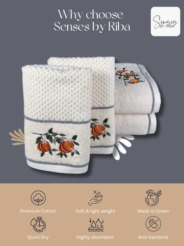 Image of SENSES By Riba Cotton Embroidered Towel Set, 550 GSM Soft & Absorbent, Antimicrobial, Oeko-Tex Certified | Ideal for Home & Gifting, Pack of 4 (2 Bath 27 inchX50 inch + 2 Hand Towels 16 inchX26 inch) - Style 15