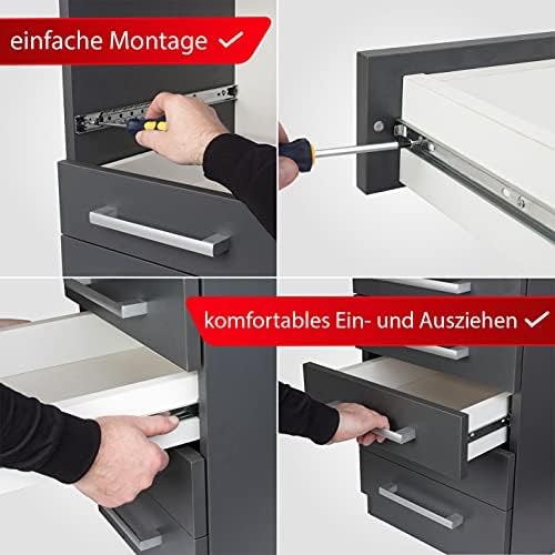 LouMaxx Ball Bearing Drawer Runners, Set of 2, 27 mm Groove, Drawer Rail System with Partial Extension, 350 mm