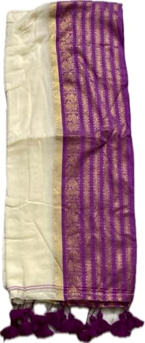Image of Women's Mul Cotton Saree with Tassels | Soft Mulmul Saree | Woven Stripes & Zari Line | 5.5 Metres - Without Blouse