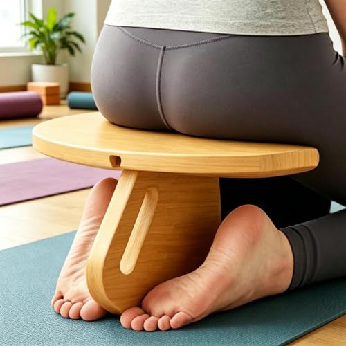Asiento de meditación de madera artesanal con diseño robusto para yoga 4