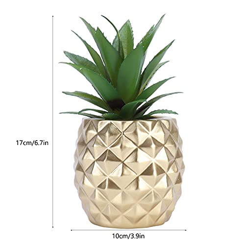 Tissting Gold Artificial Succulent Pineapple Pot | 6.7x3.9 Inch Resin Fruit Model Decor for Home Office Desk Kitchen Table Decoration Fake Potted Plant by Tissting - Image 2