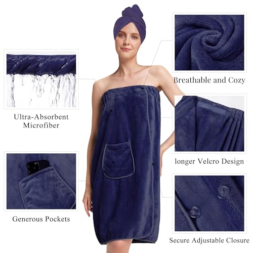 Image of PJGGZ Towel Wrap for Women, Three Adjust Clasps Closure Bath Wraps After Shower Spa Sauna Bathrobe(Available in Plus Size)