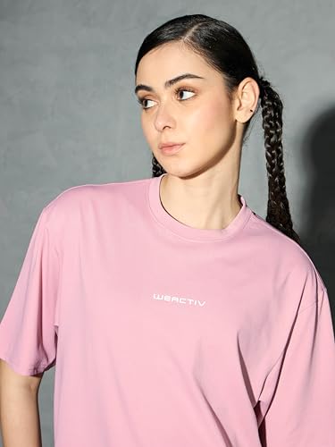 Image of TECHNOSPORT Women's Printed Boxy Fit Round Neck T-Shirt COTFLEX Half Sleeve Slip On Polyester for Gym Yoga Workout UPF50+ Anti Odour