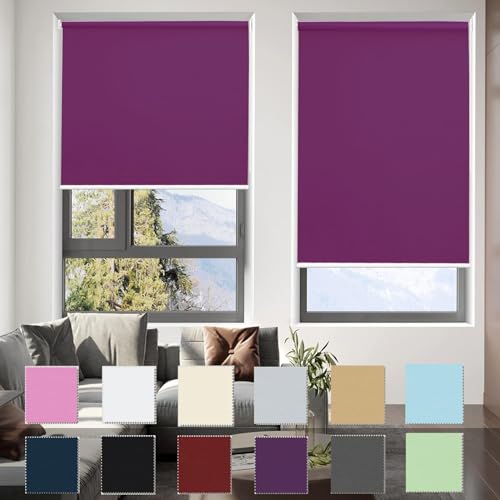 Roller Blinds Roller Blind 45 x 230 cm Insulated UV Protection Child Safe Fabric Roller Blinds Plain Coloured Fittings Included for Window and Door, Purple