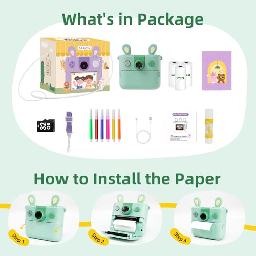 Image of ORGSTA Kids Instant Print Camera for Boys and Girls 1080P HD Toddler Digital Camera with 3 Rolls Print Paper&32G Card, Christmas Birthday Gift Toys for Age 3-16 Kids Portable Travel Digital Camera Toy