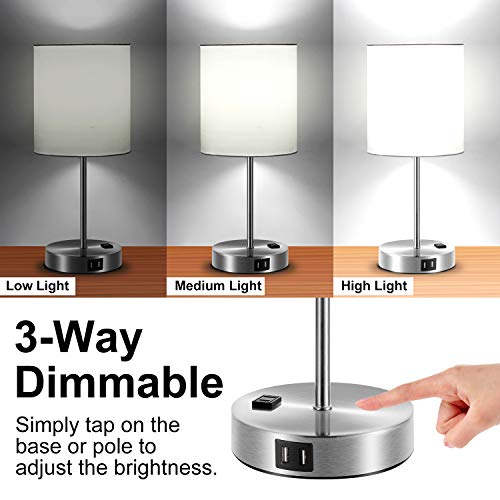 Touch Control Table Lamp, 3-Way Dimmable Lamp With 2 Fast Charging Usb Ports & Power Outlet, Bedside Lamp, Nightstand Lamp, Usb Lamp For Bedroom, Living Room, Office, Daylight White Bulb Included #TOP1