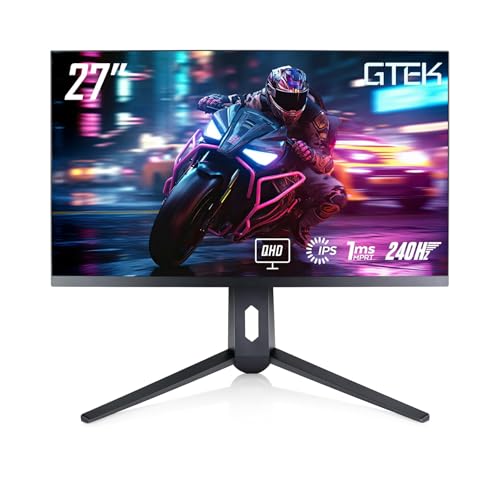 GTek 27インチ 240Hz 2K ゲーミングモニター、QHD 2560 x 1440P コンピューターモニター、極端なローモーションブラー、高速IPS 1ms MPRT、DisplayPort/HDMI、VESA、高さ調整可能- Q2740P