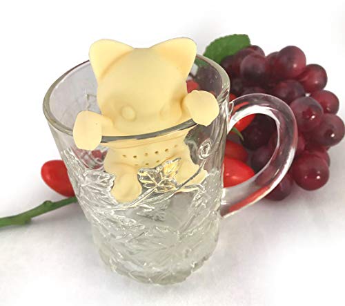 2 Cats Kittens Shape Beige/Gray Tea Infuser Loose Leaf Strainer Herbal & Fruit Tea Filter Diffuser Food Grade Silicone Pet Lover Twin Cats Lot Of 2 Pcs #TOP5