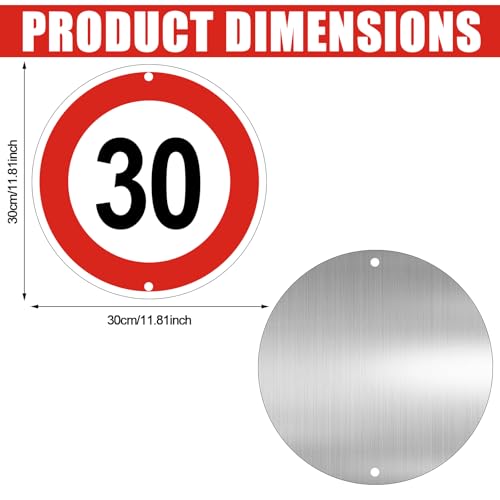 30Km Verkehrsschilder, 30 * 30CM Verkehrszeichen, Höchstgeschwindigkeit, Straßenwarn Schilder, Wetterbeständig Einfache Installation Für Den Außenbereich Aluminium Rund Metall 2 Mm Stark