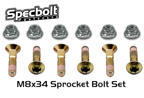 Image of SPECBOLT Gold Long 34mm M8x34 Rear Sprocket Bolts Fits: Honda YAM Kawasaki Suzuki CR CRF XR KX KDX RM RMX DR DR-Z YZ IT TTR