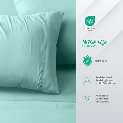 Utopia Bedding - Set Lenzuola Letto Singolo 3 Pezzi 90x190 cm - Spazzolata Poliestre di Microfibra - Oeko-Tex Certificato - Lenzuolo con Angoli, Lenzuolo Piatto e 1 Federa 50x75, Blu Spa - Immagine 3