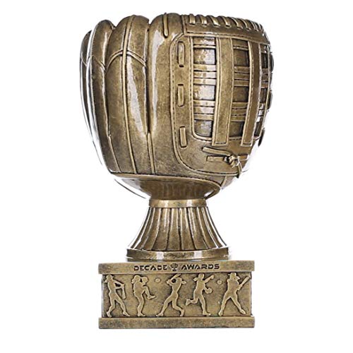 Softball Glove Action Pedestal Trophy, Gold | Engraved Slow Pitch Award - 8 Inch Tall - Engraved Plate On Request #TOP5